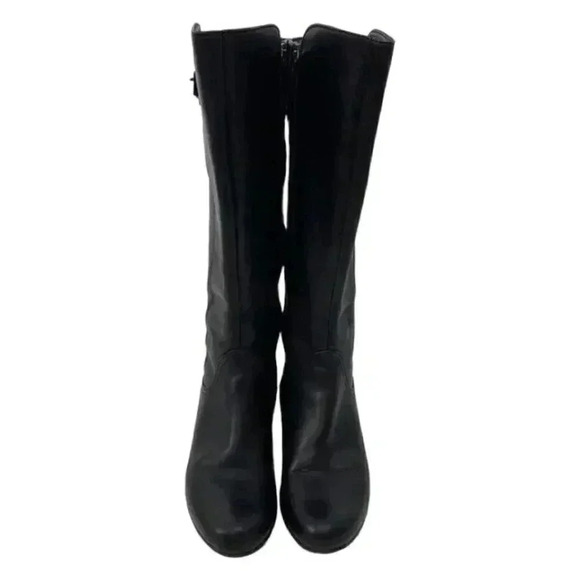 Ecco Knee High Tall Riding Boots Size 4 Block Heels Leather Buckle Side Zip - Picture 9 of 12